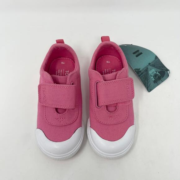 Toms Doheny Toddler Girls 9 Bubblegum Pink Canvas 2 Strap Easy On Sneakers - Picture 6 of 9